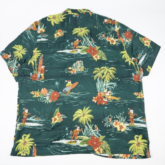 Tommy Bahama Santa Christmas Shirt Men's 3XL Silk Hawaiian Green Aloha Holidays - Picture 3 of 16